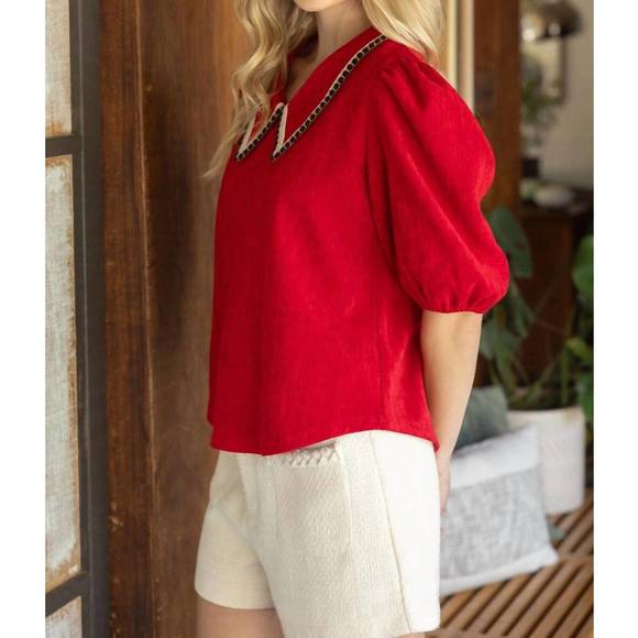 NEW VOY collard knit top in red - Picture 3 of 6